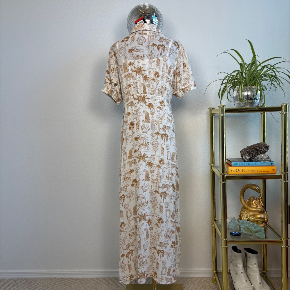 ONeill Tropical Safari Print Button Front Maxi Dress | White Medium NWT travel - Picture 5 of 16